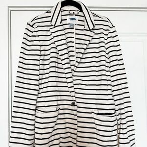 Old Navy Black + White Striped Blazer, Size Medium